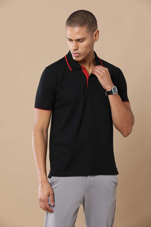 Sustainable Jacquard Polo T-Shirt — Recycled Cotton, HD Jacquard Collar & Cuffs