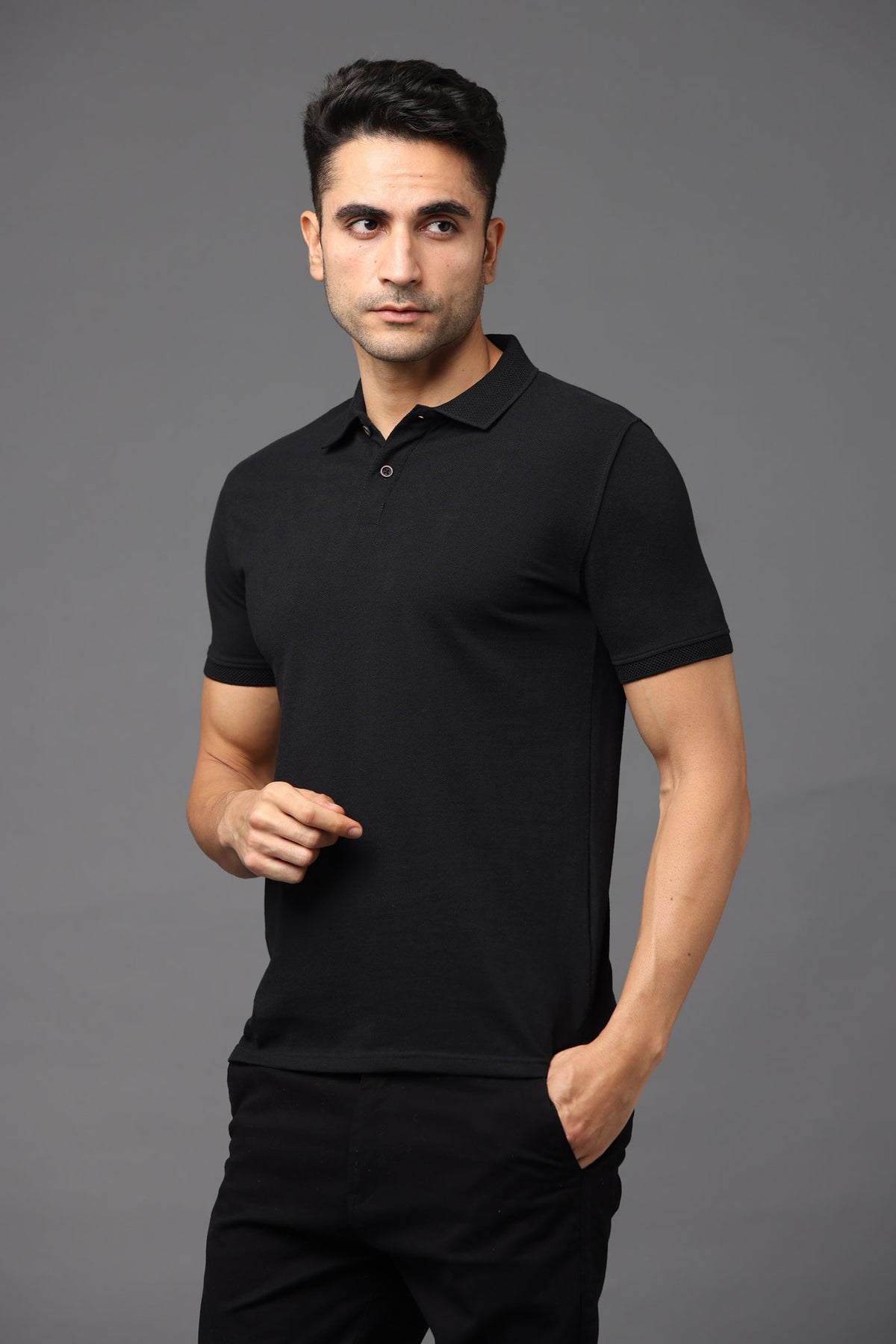 Sustainable Jacquard Polo T-Shirt — Recycled Cotton, HD Jacquard Collar & Cuffs