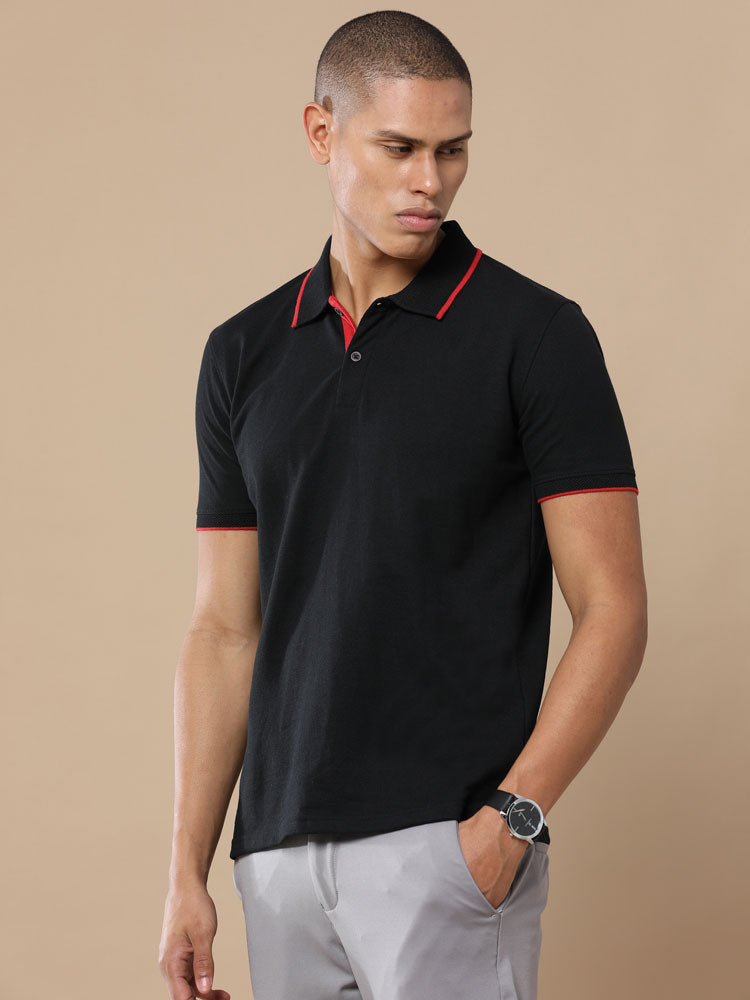 Sustainable Jacquard Polo T-Shirt — Recycled Cotton, HD Jacquard Collar & Cuffs