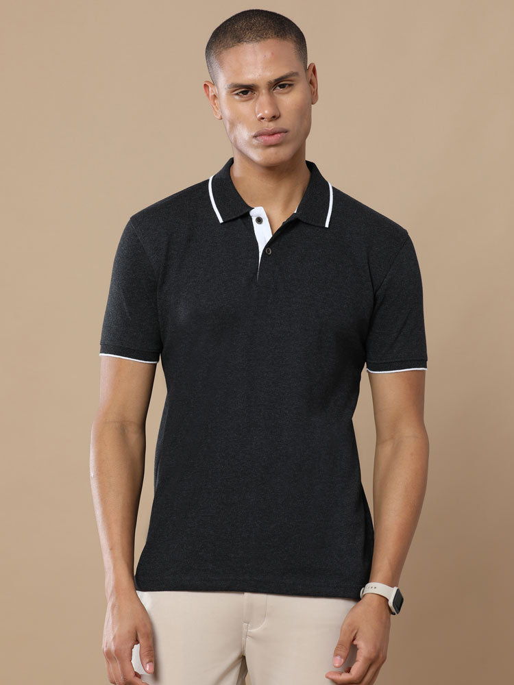 Sustainable Jacquard Polo T-Shirt — Recycled Cotton, HD Jacquard Collar & Cuffs