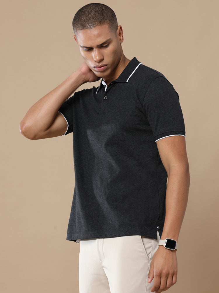 Sustainable Jacquard Polo T-Shirt — Recycled Cotton, HD Jacquard Collar & Cuffs