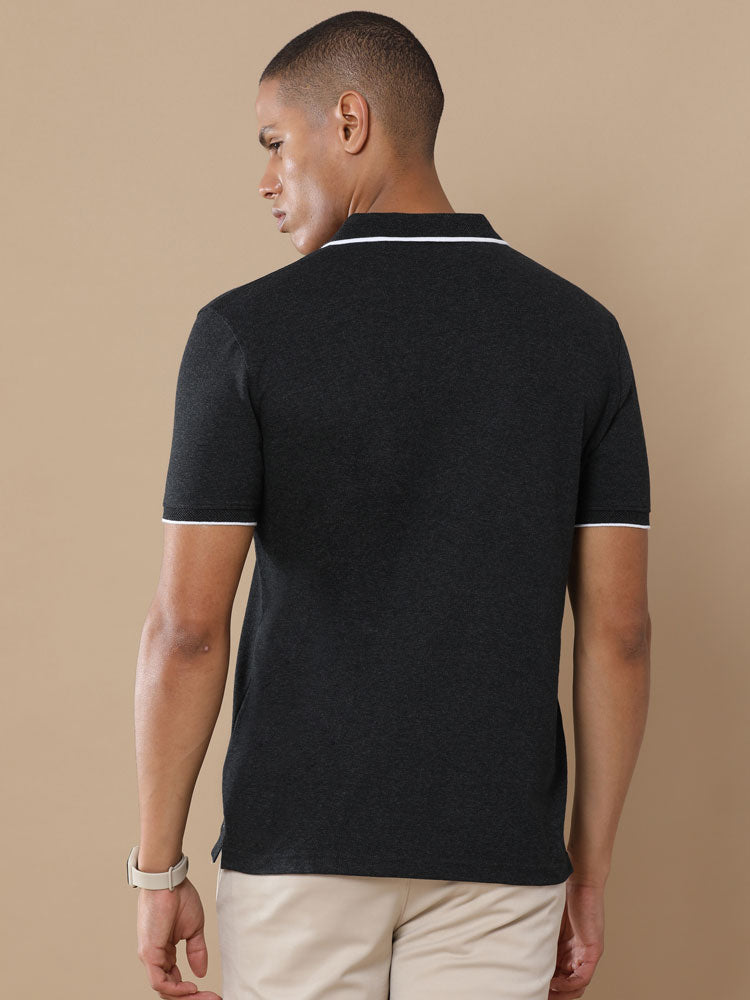 Sustainable Jacquard Polo T-Shirt — Recycled Cotton, HD Jacquard Collar & Cuffs