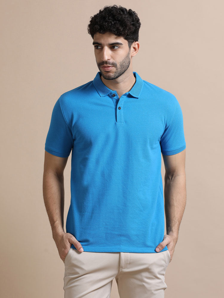 Sustainable Jacquard Polo T-Shirt — Recycled Cotton, HD Jacquard Collar & Cuffs
