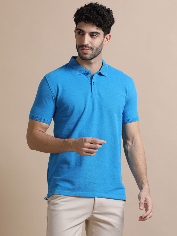 Sustainable Jacquard Polo T-Shirt — Recycled Cotton, HD Jacquard Collar & Cuffs