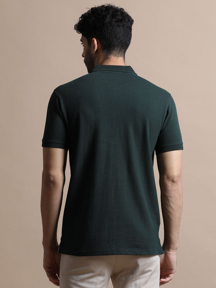 Sustainable Jacquard Polo T-Shirt — Recycled Cotton, HD Jacquard Collar & Cuffs