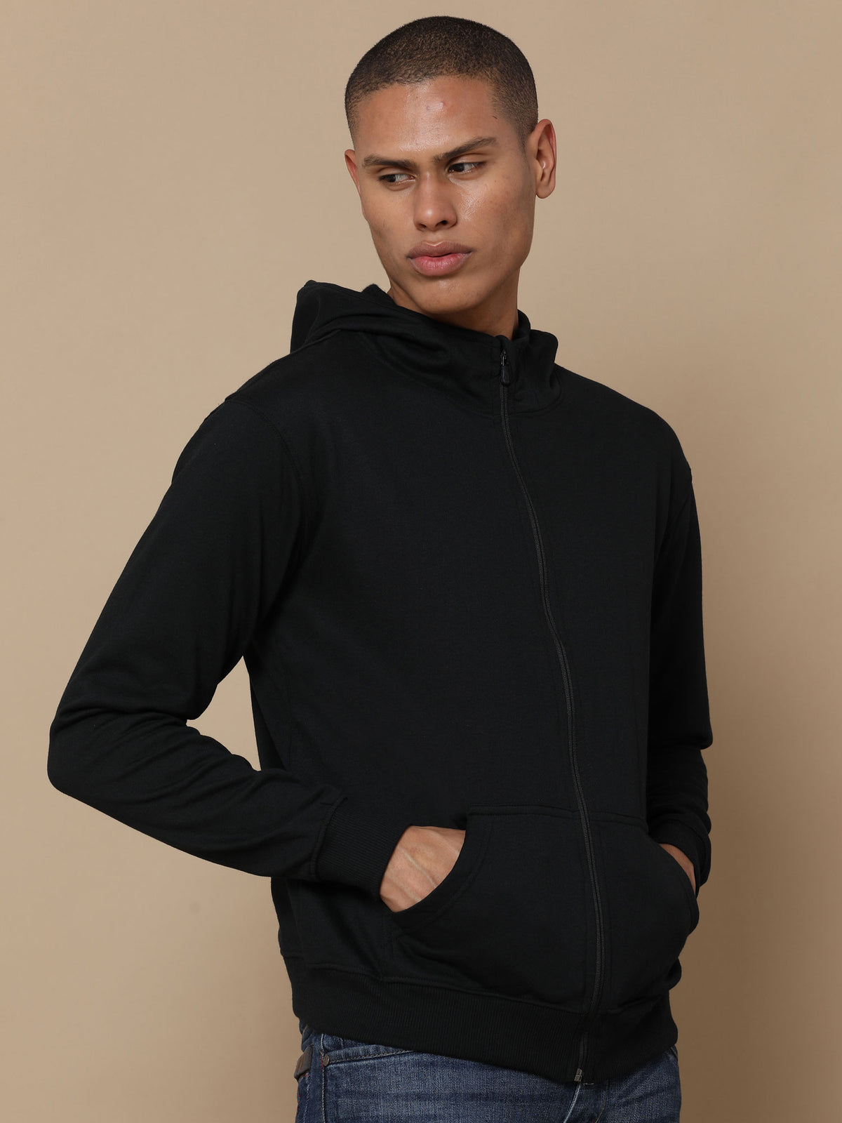 Custom 300GSM zipper hoodie in Classic Black, back view – Printello