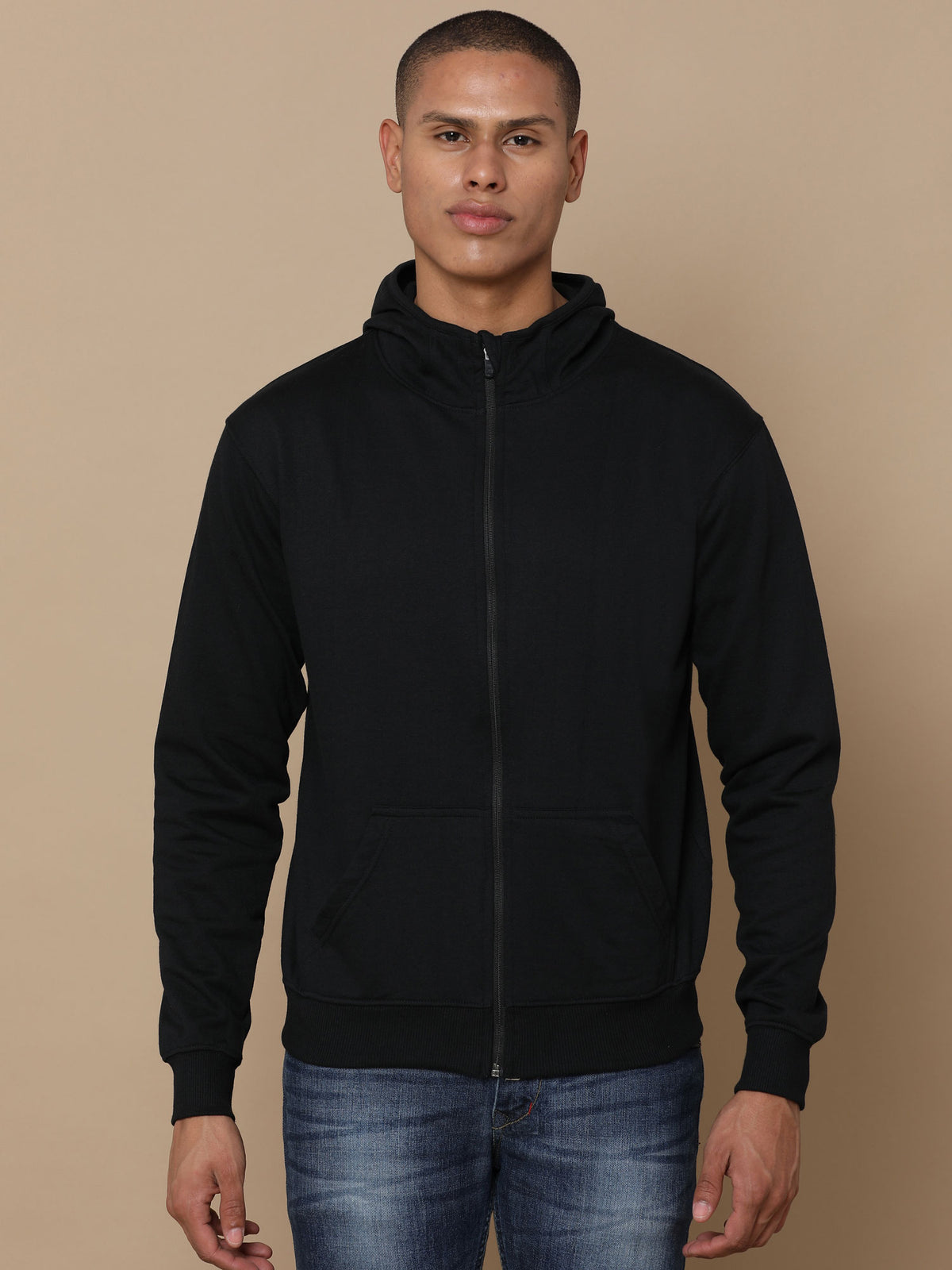 Classic Black custom zipper hoodie with 2-in-1 zips and kangaroo pockets – Printello