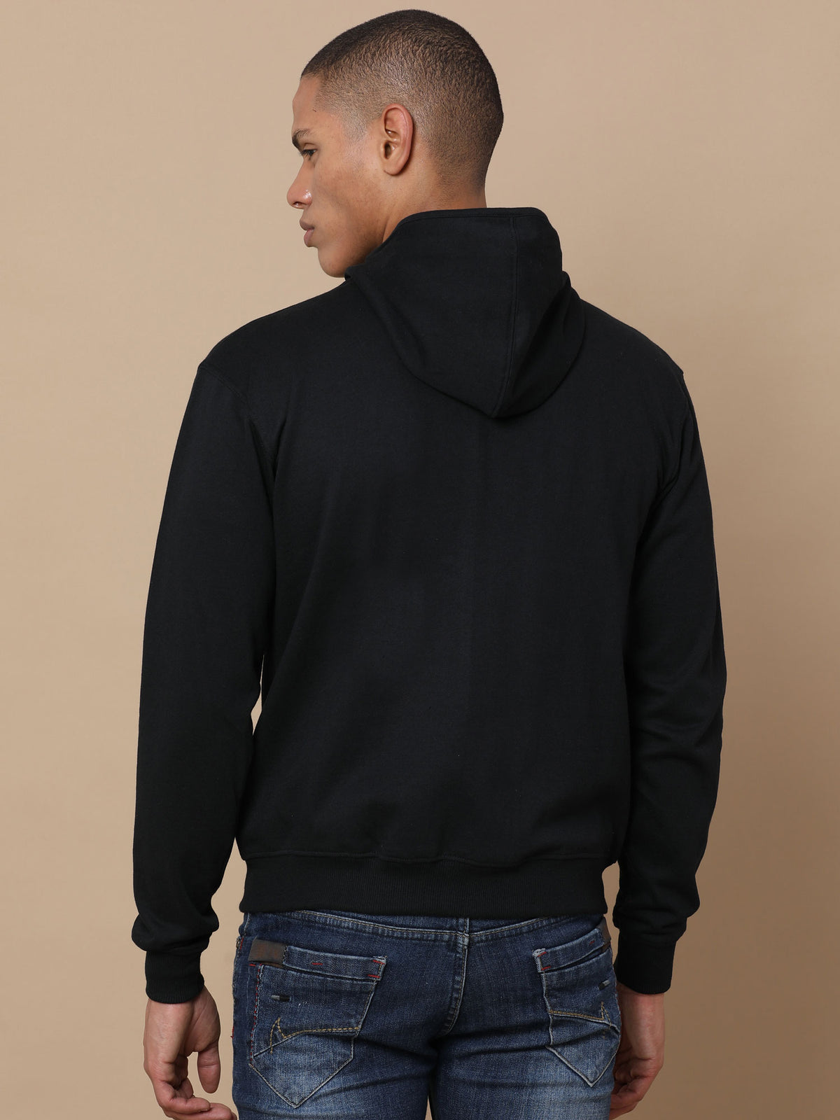 Black unisex zipper hoodie XS to 5XL, front view – Printello