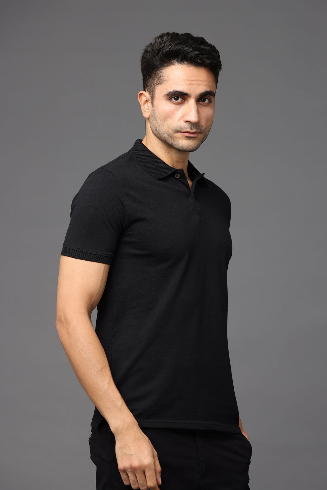 Sustainable Jacquard Polo T-Shirt — Recycled Cotton, HD Jacquard Collar & Cuffs