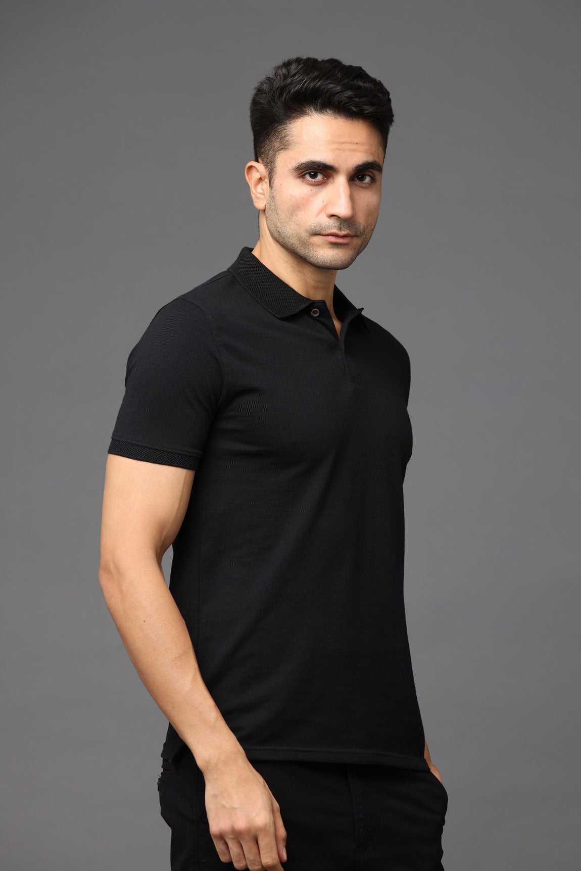 Sustainable Jacquard Polo T-Shirt — Recycled Cotton, HD Jacquard Collar & Cuffs