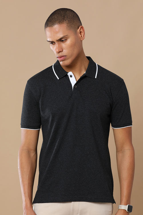 Sustainable Jacquard Polo T-Shirt — Recycled Cotton, HD Jacquard Collar & Cuffs