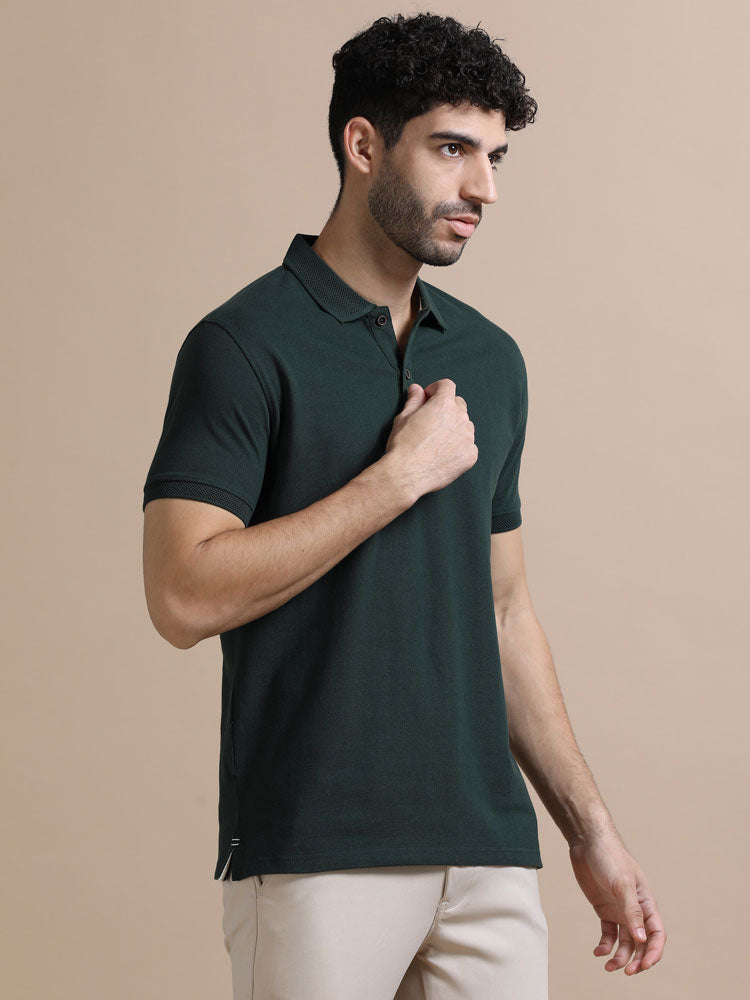 Sustainable Jacquard Polo T-Shirt — Recycled Cotton, HD Jacquard Collar & Cuffs