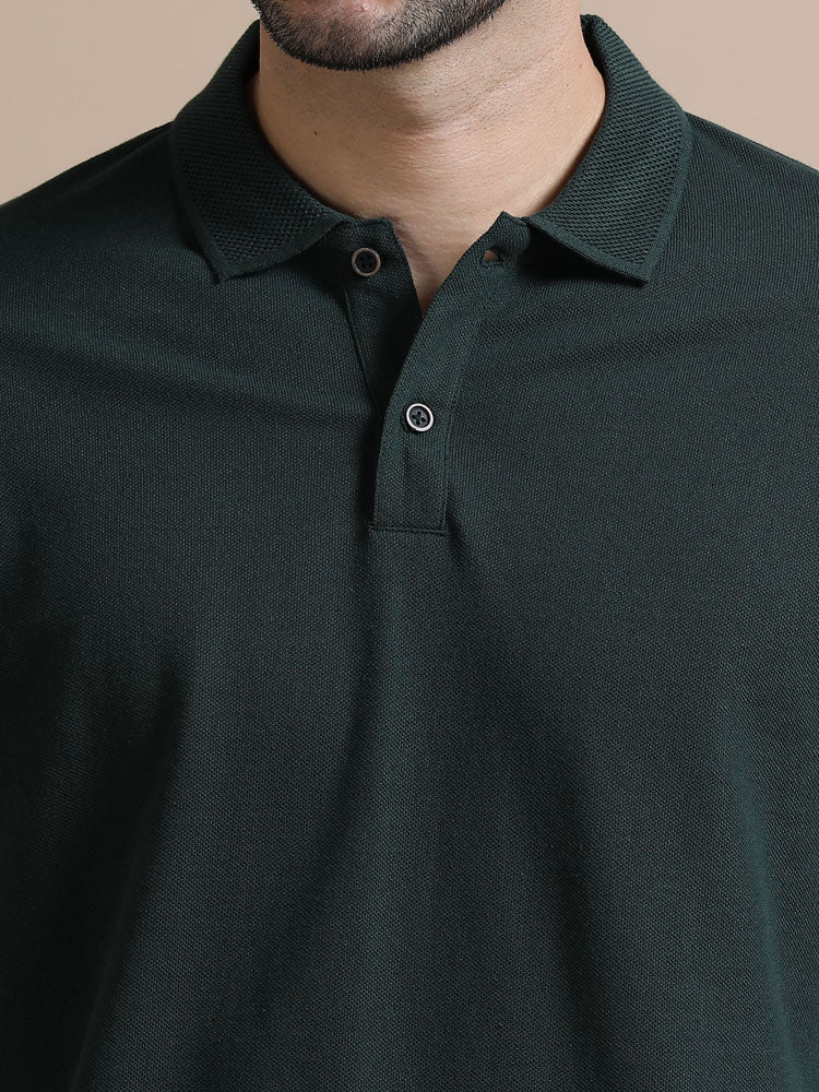 Sustainable Jacquard Polo T-Shirt — Recycled Cotton, HD Jacquard Collar & Cuffs