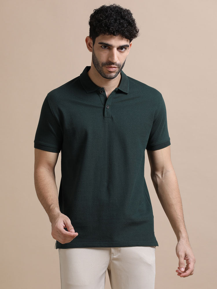 Sustainable Jacquard Polo T-Shirt — Recycled Cotton, HD Jacquard Collar & Cuffs