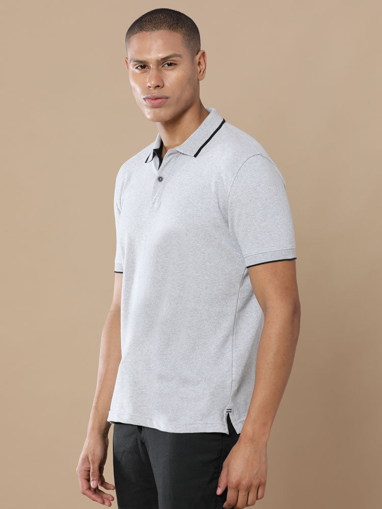 Sustainable Jacquard Polo T-Shirt — Recycled Cotton, HD Jacquard Collar & Cuffs