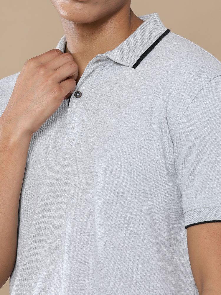 Sustainable Jacquard Polo T-Shirt — Recycled Cotton, HD Jacquard Collar & Cuffs