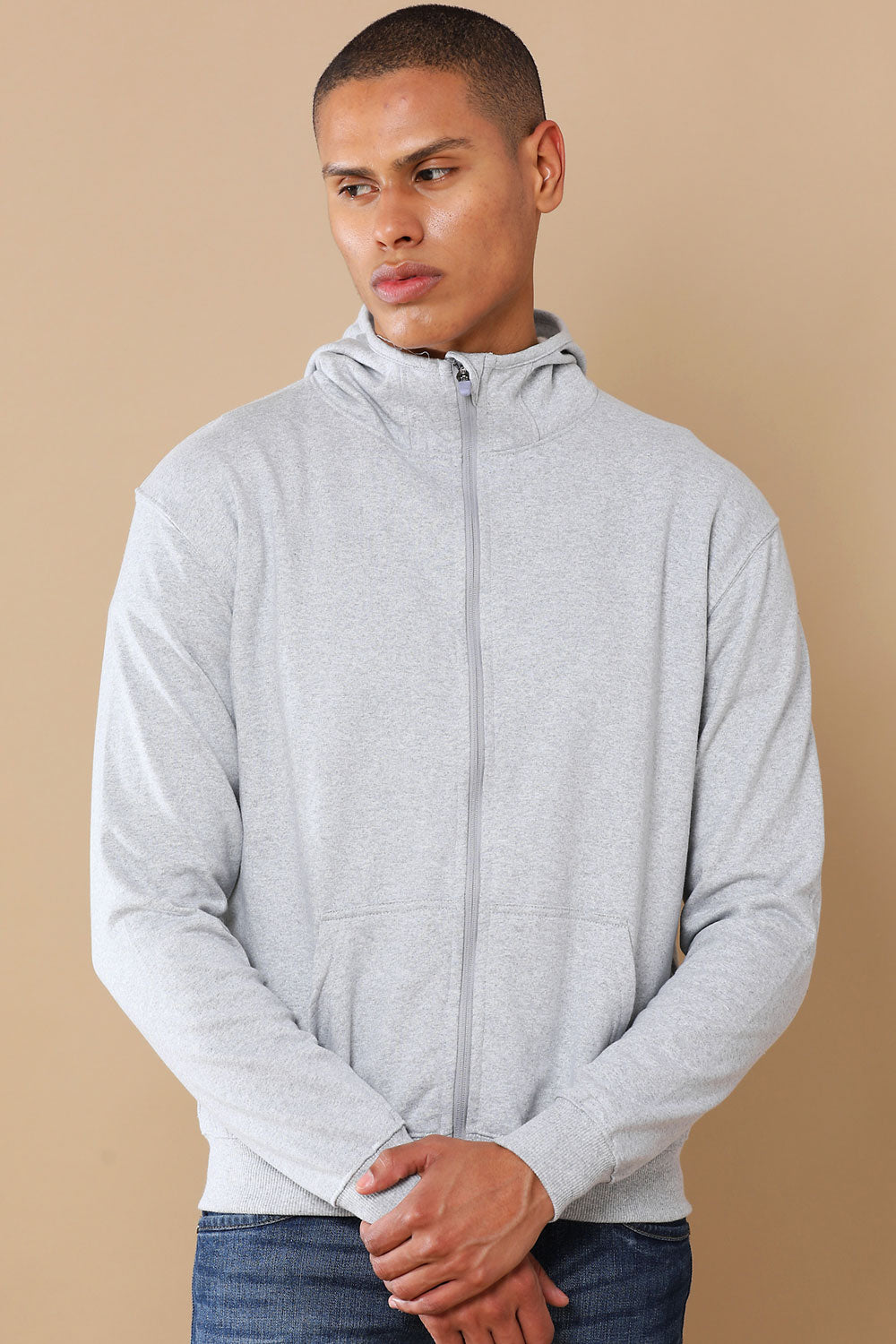 Custom 300GSM zipper hoodie in Gray with logo printing – Printello