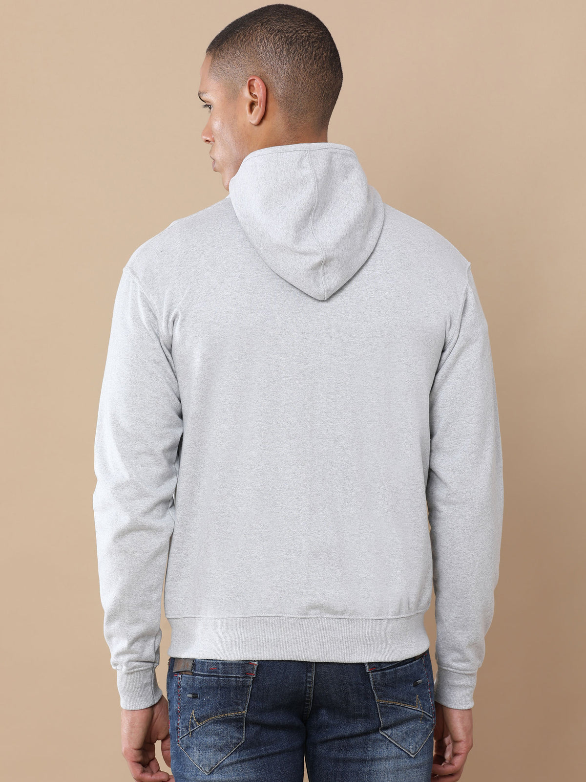 Gray 300GSM zipper hoodie detail view – Printello