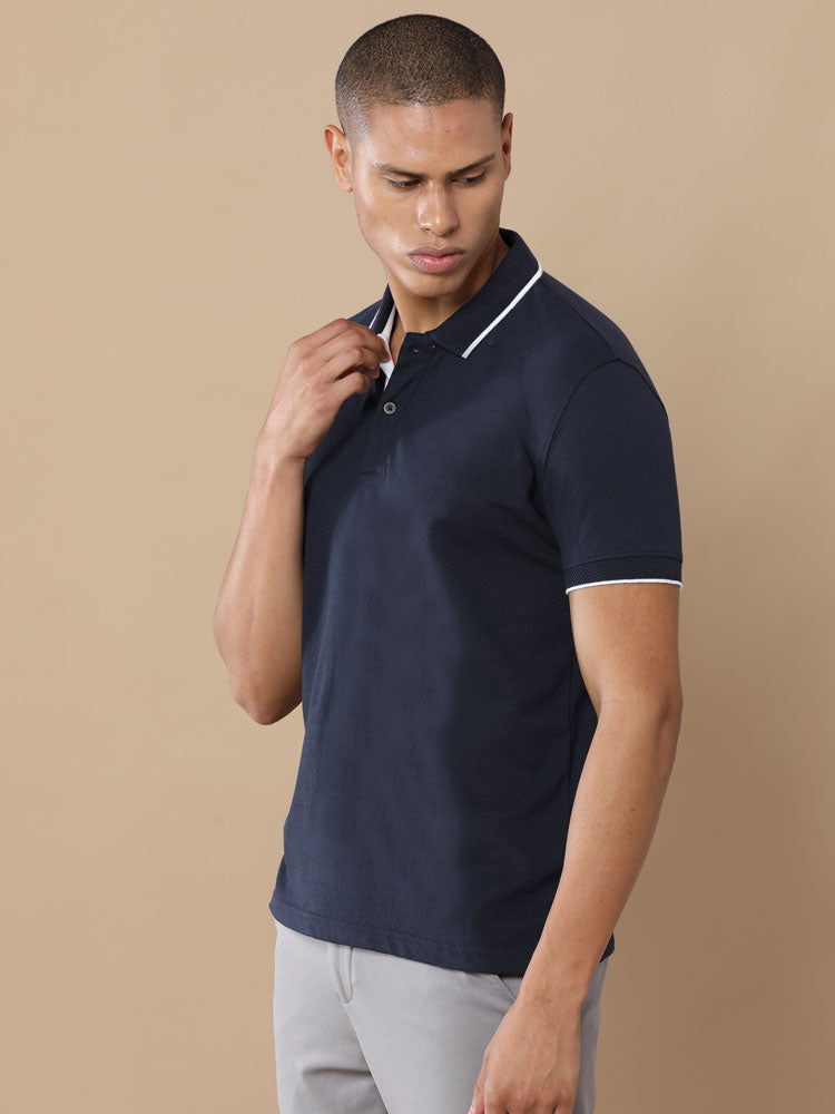 Sustainable Jacquard Polo T-Shirt — Recycled Cotton, HD Jacquard Collar & Cuffs