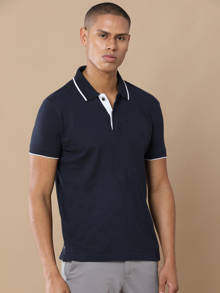 Sustainable Jacquard Polo T-Shirt — Recycled Cotton, HD Jacquard Collar & Cuffs