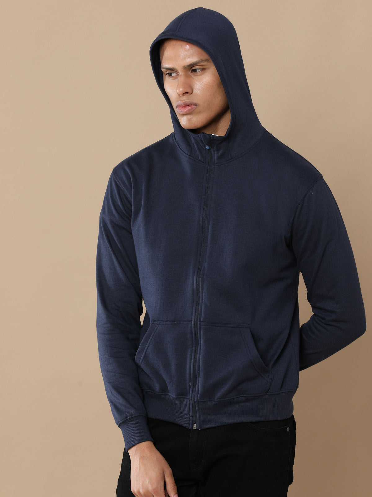 Midnight Navy zip-up hoodie with 2-in-1 zips – Printello