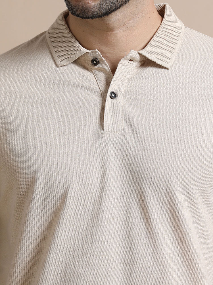 Sustainable Jacquard Polo T-Shirt — Recycled Cotton, HD Jacquard Collar & Cuffs