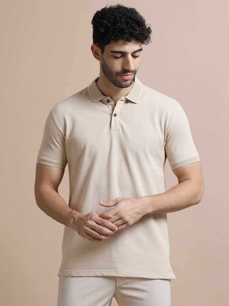 Sustainable Jacquard Polo T-Shirt — Recycled Cotton, HD Jacquard Collar & Cuffs