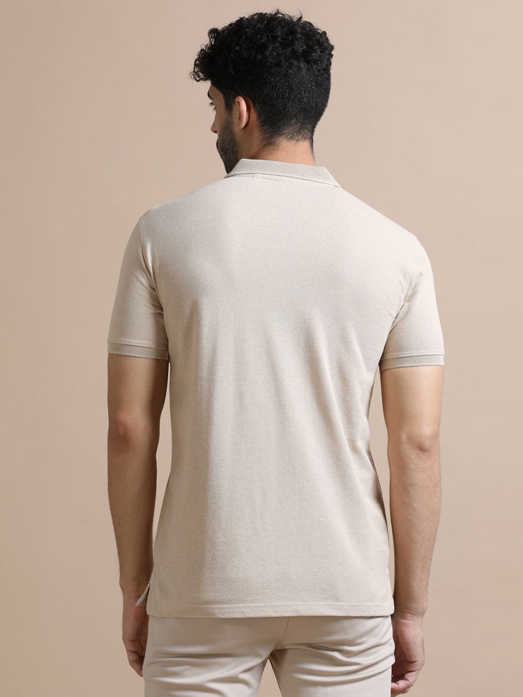 Sustainable Jacquard Polo T-Shirt — Recycled Cotton, HD Jacquard Collar & Cuffs