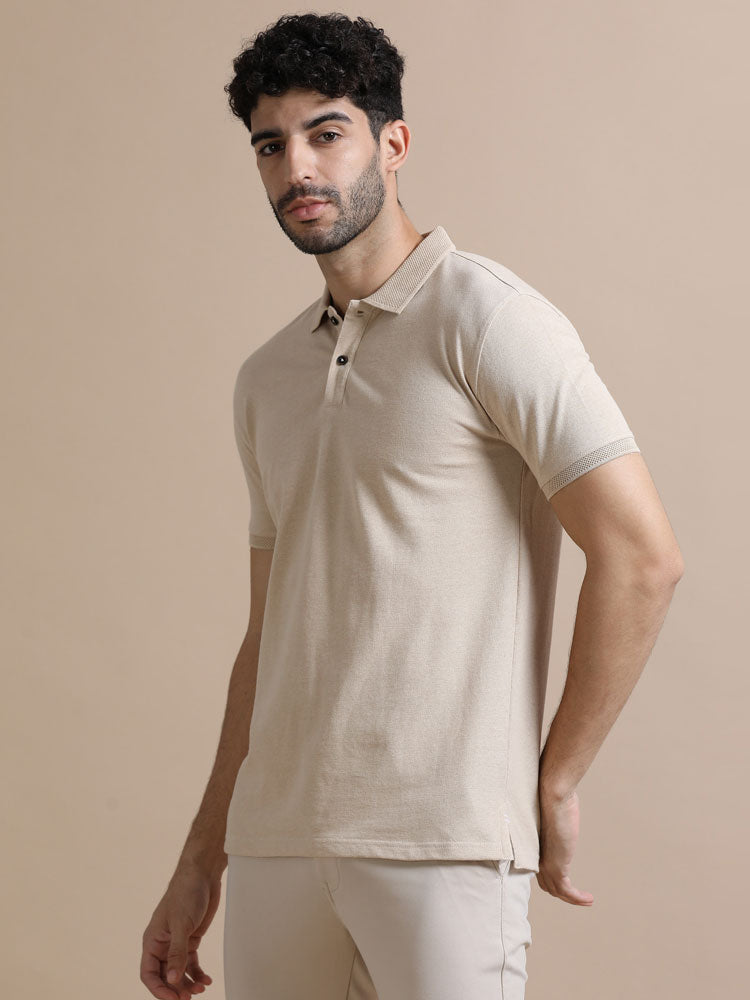 Sustainable Jacquard Polo T-Shirt — Recycled Cotton, HD Jacquard Collar & Cuffs