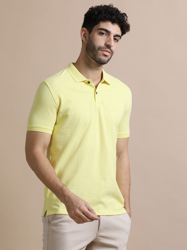 Sustainable Jacquard Polo T-Shirt — Recycled Cotton, HD Jacquard Collar & Cuffs
