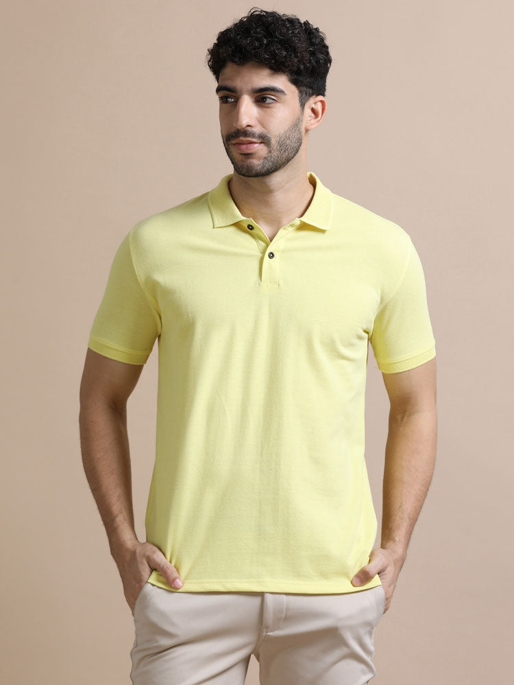 Sustainable Jacquard Polo T-Shirt — Recycled Cotton, HD Jacquard Collar & Cuffs
