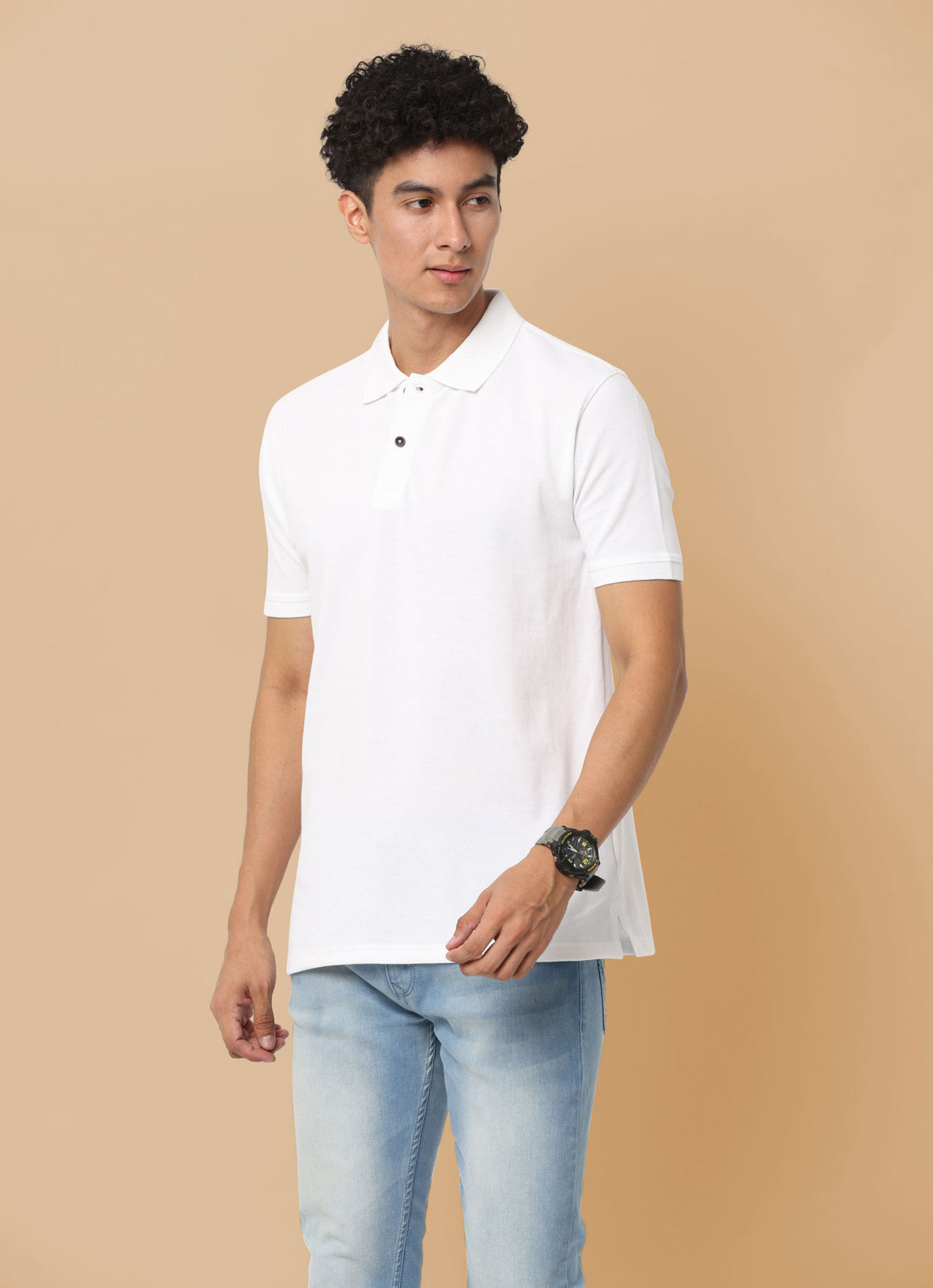 Sustainable Jacquard Polo T-Shirt — Recycled Cotton, HD Jacquard Collar & Cuffs